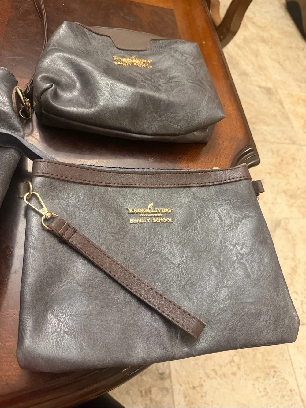 Young Living Black Leather Tote with Matching Pouches